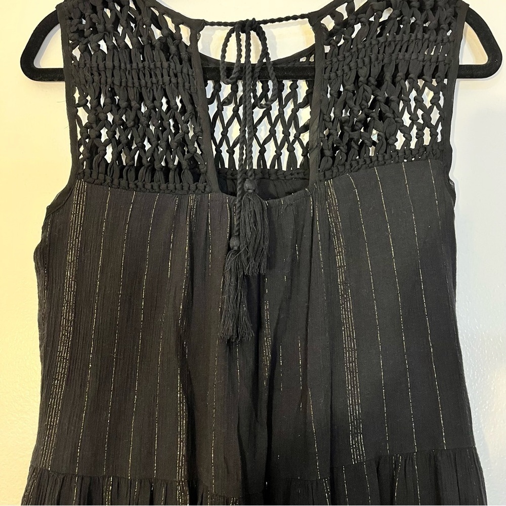 Maeve | Abilene tiered ruffle maxi dress Crochet top gold stripe Women’s size XS - Picture 8 of 12